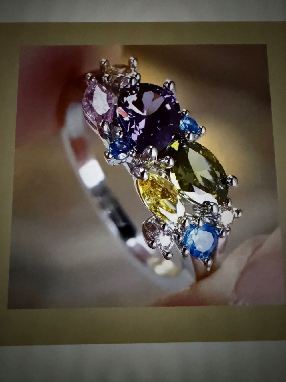 Quartz Crystal Ring: Amethyst, Citrine Multicolor, 14kt White Gold/Sterling